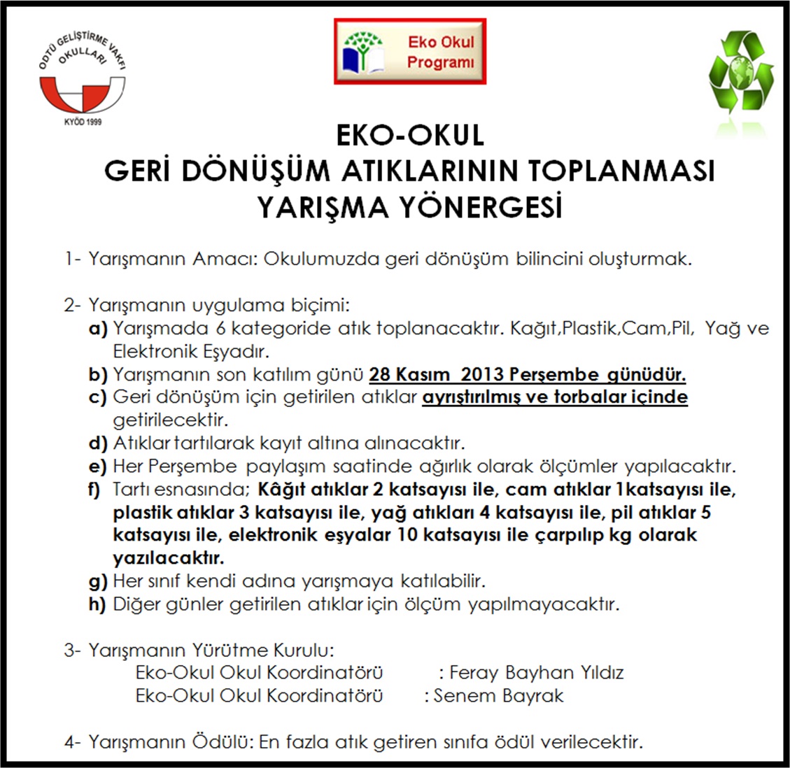 , Eko-Okul Geri Dönüşüm Atıklarının Toplanması&#8230;