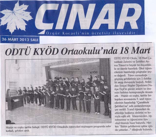 , ODTÜ KYÖD Ortaokulu&#8217;nda 18 Mart&#8230;