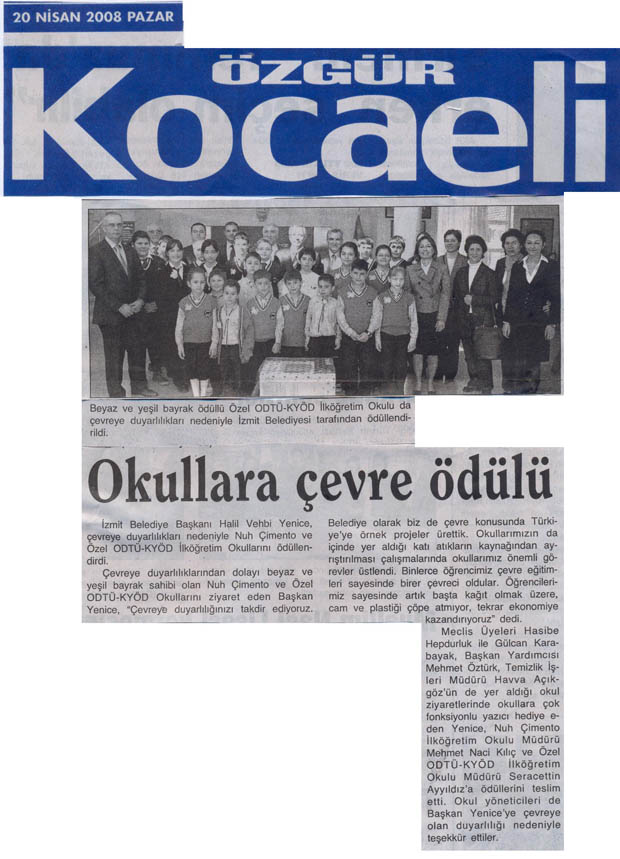 , OKULLARA ÇEVRE ÖDÜLÜ