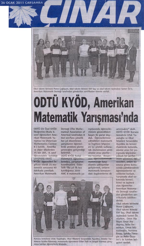 , ODTÜ-KYÖD Amerikan Matematik Yarışması&#8217;nda&#8230;