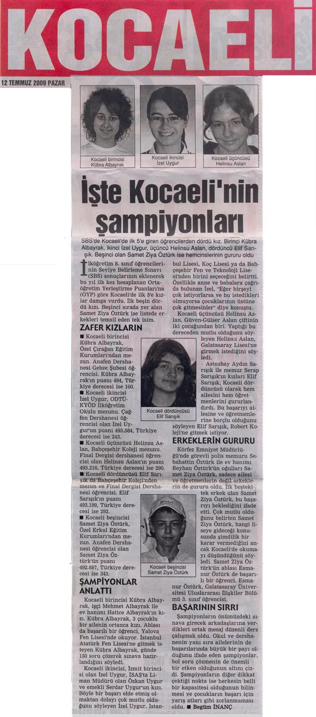 , SBS&#8217;DE KOCAELİ&#8217;NİN ŞAMPİYONLARI