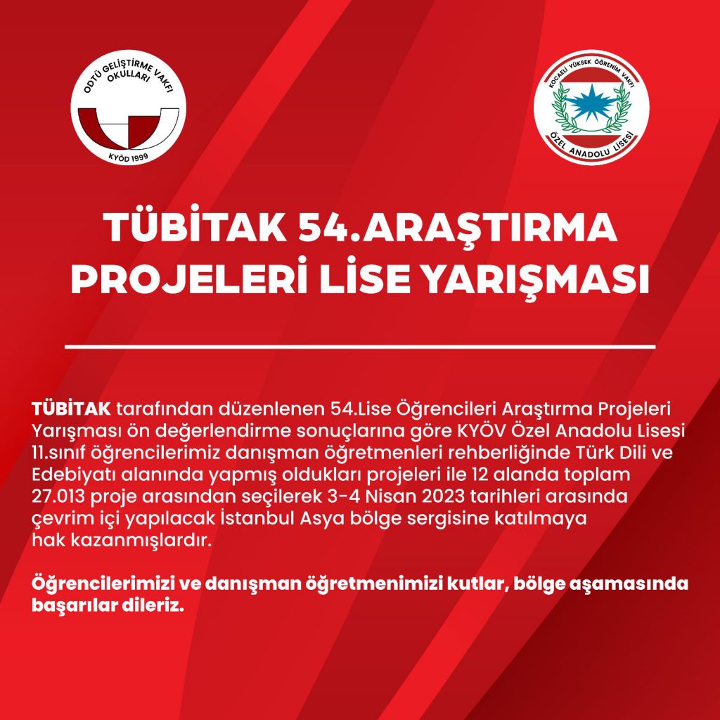 , TÜBİTAK 54. Araştırma Projeleri Lise Yarışması&#8230;